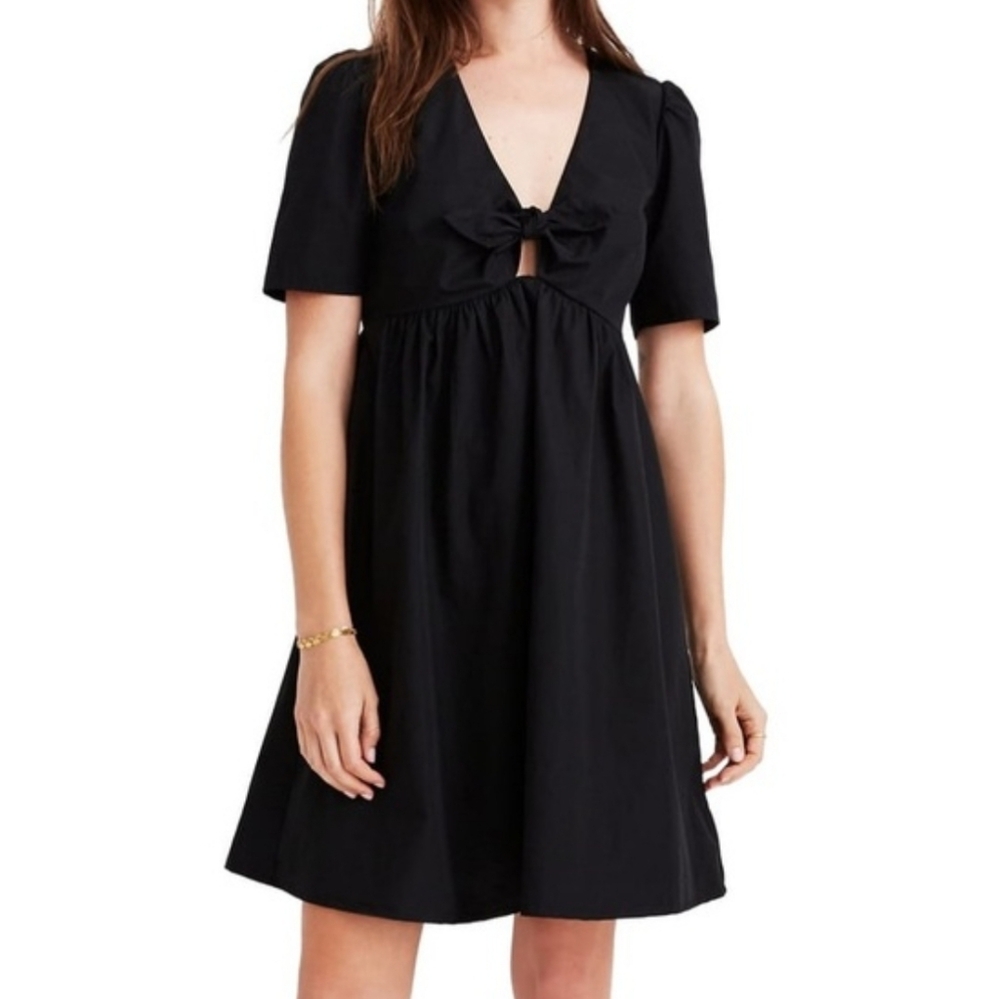 Madewell Mini Dress, Black Tie Front, A-line, Sz 10 EUC Summer 100% Cotton Party